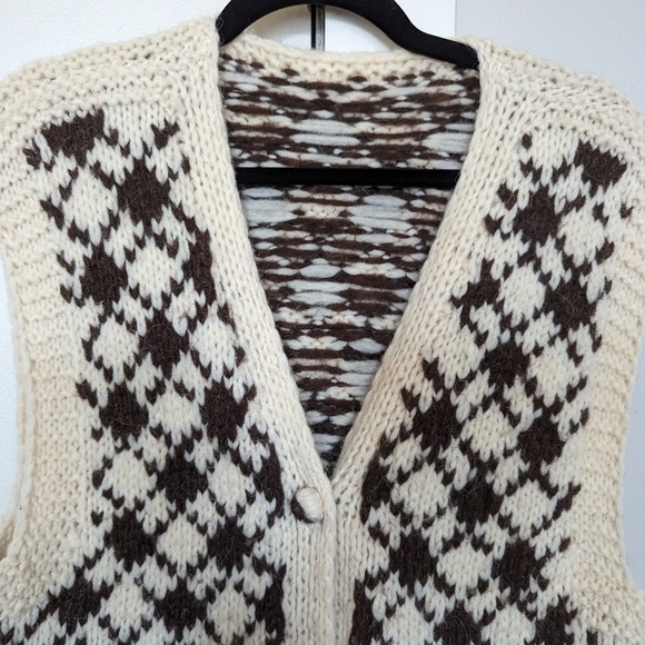 Vintage brown and ivory cream button down vest sz L - Picture 3 of 5
